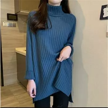 Осень-зима, женские свитера в японском ретро-стиле с высоким воротом, толстый внутренний слой, длинный рукав, вязаный базовый свитер One Size чёрный