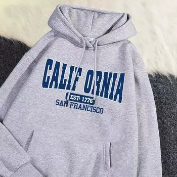 Осень-зима женские толстовки с капюшоном California Est 1776 San Francisco Printed Sweatshirt Warm Fleece Comfort Pullover Casual Tops S чёрный