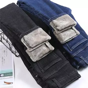 Осень-зима женские утепленные эластичные джинсы скинни модные черные теплые джинсы на пуговицах с высокой талией женские винтажные синие джинсовые брюки-карандаш 25