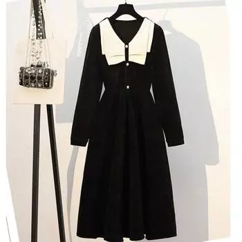 Осень-зима женские вельветовые платья модные женские платья с длинным рукавом повседневное свободное винтажное вельветовое платье 3XL L чёрный