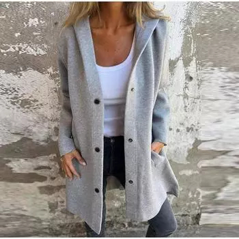 Осень-зима женские ветровки однотонные пальто свободного покроя модные офисные женские однобортные карманные теплые пальто S серый
