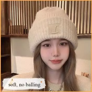 Осень-зима женские вязаные шапки Baotou модная послеродовая укладка бархатная шапка One Size чёрный