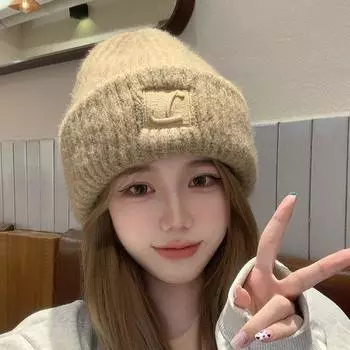 Осень-зима женские вязаные шапки Baotou модная послеродовая укладка бархатная шапка One Size чёрный