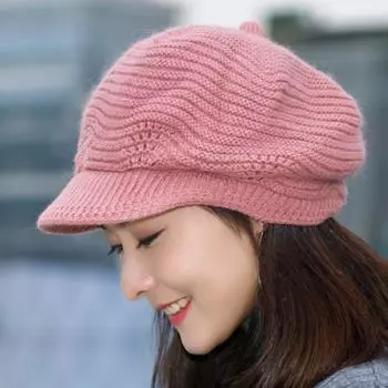 Осень-зима женские вязаные шапки модные береты шерстяные шапки модные кепки one size чёрный