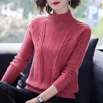 Осень-зима женские вязаные свитера Теплые мягкие свитера с длинным рукавом Джемперы для женщин Толстые свободные эластичные водолазки Пуловеры Трикотажный топ XXXL чёрный