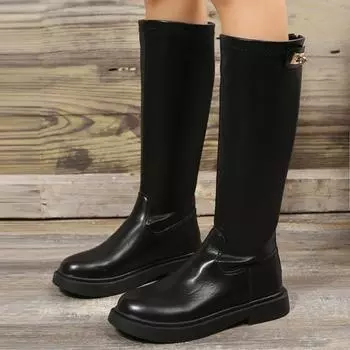 Осень-зима женские высокие сапоги до колена, новые модные туфли из искусственной кожи на платформе, рыцарские сапоги с застежкой-молнией сзади, женские длинные сапоги-ботасы Mujer 35