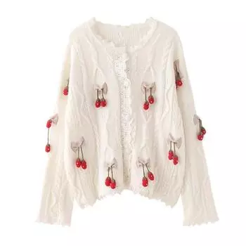 Осень-зима женский кардиган винтажный элегантный роскошный ручной работы с вышивкой Mori Girls сладкий вязаный шерстяной свитер кардиган C-171 S бежевый