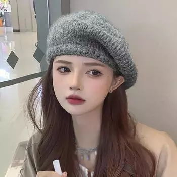 Осень-зима женский однотонный вязаный берет в стиле ретро элегантный литературный художник повседневная теплая шапка