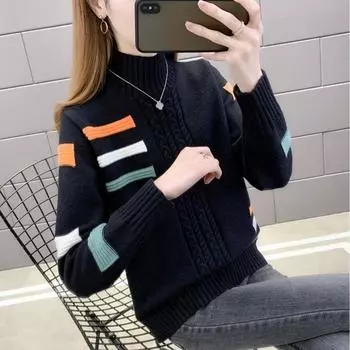 Осень/Зима Женский Полуводолазка Свитер Толстый Длинные Рукава Пуловер Трикотаж Трикотажный Топ S белый