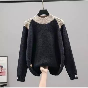 Осень/Зима Женский Полуводолазный Свитер Свободный Пуловер Трикотаж Контрастный Разделенный Эластичный Трикотажный Топ Верхняя Одежда Джемпер S красный