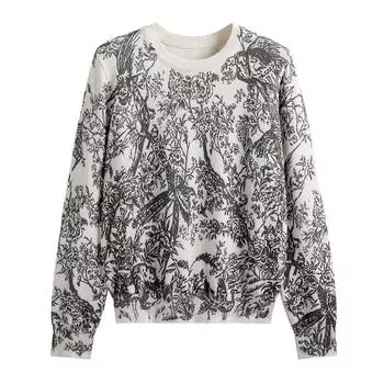 Осень-зима, женский повседневный стиль, пуловер с животным принтом, свитер, классические вязаные топы с круглым вырезом C-069 One Size бежевый