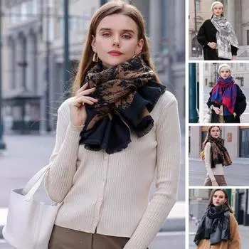 Осень-зима женский шарф соответствующего цвета с принтом толстый длинный широкий термос кисточкой мягкая защита шеи регулируемый декоративный легкий солнцезащитный козырек чёрный