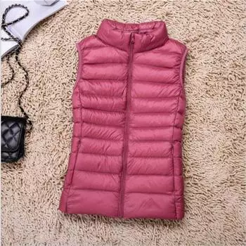 Осень-зима женский сплошной цвет без рукавов на молнии тонкий легкий пуховый жилет M-4XL 4XL