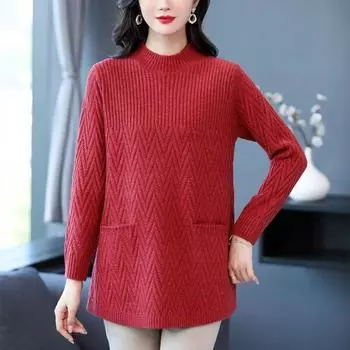 Осень-зима Женский свитер большого размера Пуловеры Полуводолазка Вязаный свитер Свободный длинный рукав Повседневный джемпер Женские топы XXXXL
