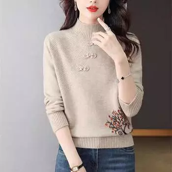 Осень-зима Женский свитер Модные теплые рубашки с коротким воротником Базовый трикотаж Однотонные пуловеры с длинным рукавом XL красный