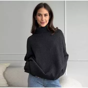 Осень-зима женский свитер модный винтажный женский мягкий теплый вязаный пуловер однотонный свободный длинный рукав повседневные пуловеры серый
