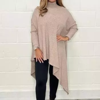 Осень-зима, женский свитер, однотонный вязаный удобный топ с высоким воротом и длинными рукавами, пуловер с нерегулярной нитью S покинуть белый