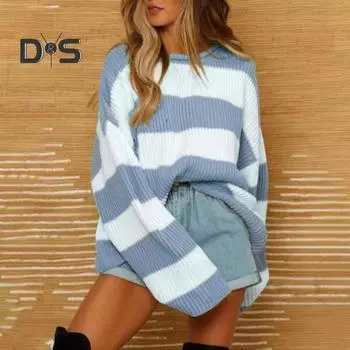 Осень-зима женский свитер с цветными блоками, вязаный толстый свободный теплый пуловер с круглым вырезом, эластичный, мягкий, уютный, не садится, длинный рукав, женский свитер S темно-зеленого