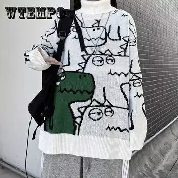 Осень-зима, женский свитер с высоким воротом, утолщенный модный повседневный свитер с рисунком для девочек, студенческий свитер, пальто Tide XL