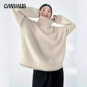 Осень-зима женский свитер шерстяной лоскутный свитер с воротником модный повседневный вязаный пуловер с длинным рукавом топ женский теплый уличный трикотаж S абрикосовый