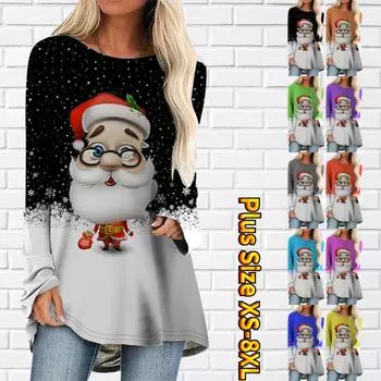 Осень-зима, женский топ с круглым вырезом, модная повседневная футболка, новый дизайн, пуловер с принтом, женская винтажная одежда с длинными рукавами XXL