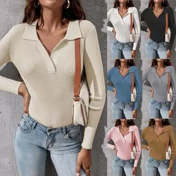 Осень-зима женский трикотаж с длинным рукавом и лацканами вязаный свитер сексуальный тонкий повседневный пуловер топы S жёлтый