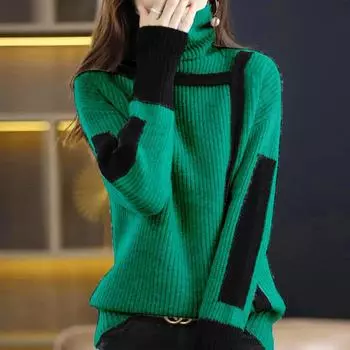 Осень-зима Женский утолщенный ретро-свитер с высоким воротом, свободный пуловер, внутренний трикотажный свитер, нижняя часть топа 3XL красный