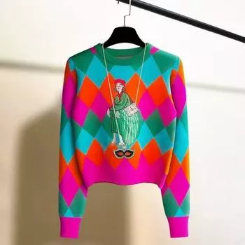 Осень/Зима Женский Вышитый Принт Свитер Длинный Рукав Пуловер Свитер Трикотажный Топ Принт Джемпер S