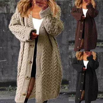 Осень-зима женский вязаный кардиган пальто повседневный свободный карман женский длинный рукав кардиган женские топы 2021 вязаный свитер джемпер XXL чёрный