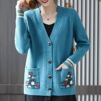 Осень-зима женский вязаный кардиган свитер утолщенный кардиган большого размера куртка V-образный вырез твист свободная трикотажная короткая куртка M бордовый