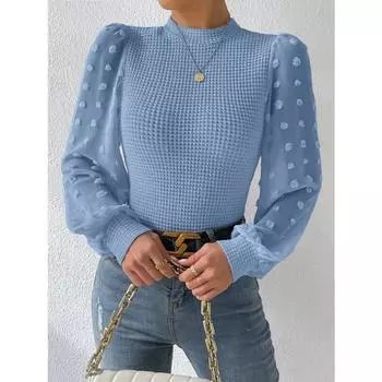 Осень-зима женский вязаный свитер модный круглый вырез пэчворк с длинными рукавами женская одежда футболки женские S красный