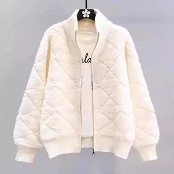 Осень-зима женский вязаный свитер пальто на молнии кардиган пальто теплая куртка с длинным рукавом свободная повседневная верхняя одежда XXXL белый