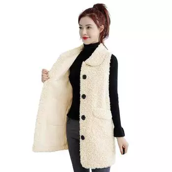 Осень-зима женский жилет пальто без рукавов сплошной цвет однобортный карманы флисовый кардиган средней длины толстый теплый мягкий свободный женский жилет 3XL хаки