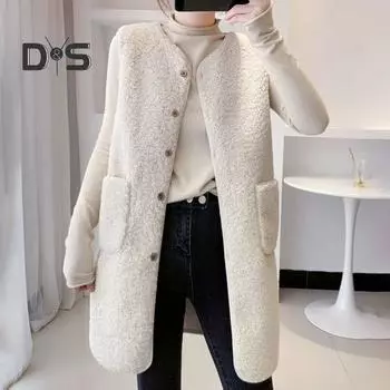 Осень-зима Женский жилет Пальто Круглый вырез Свободный средней длины Без рукавов Однобортный Карманы Кардиган Теплый толстый Верхняя одежда Жилет M кофейный