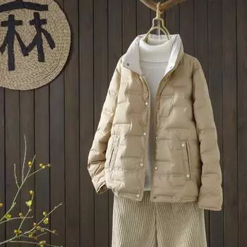 Осень-зима, женское белое пальто на утином пуху, повседневная однобортная куртка с лацканами, модная легкая парка-пуховик, верхняя одежда S белый