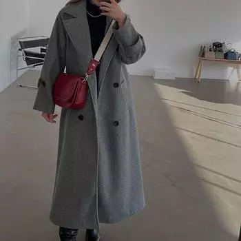 Осень-зима Женское однотонное пальто Модное двубортное пальто с отложным воротником и карманами Дизайн Пальто Женское повседневное свободное пальто XS чёрный