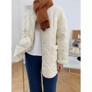 Осень-зима женское однотонное пальто в клетку с v-образным вырезом и длинным рукавом, простое свободное шикарное теплое хлопковое пальто M абрикосовый