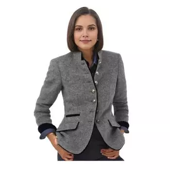 Осень-зима женское пальто контрастного цвета с воротником-стойкой на пуговицах и длинными рукавами толстый кардиган теплая шерстяная куртка S серый