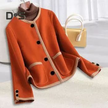 Осень-зима Женское пальто Круглый вырез однобортный цветной кардиган Длинные рукава свободный декор пуговицами короткий тип вязаный жакет XXXL