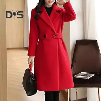 Осень-зима Женское пальто Плотный однотонный кардиган с отложным воротником и длинными рукавами, поясом, застежкой на пуговицы, средней длины, свободное женское пальто 4XL розовый