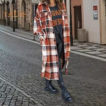 Осень-зима Женское пальто Рубашечное однобортное с отложным воротником и нагрудными карманами, с разрезом по низу, средней длины, для повседневной носки, для работы и отдыха M зелёный