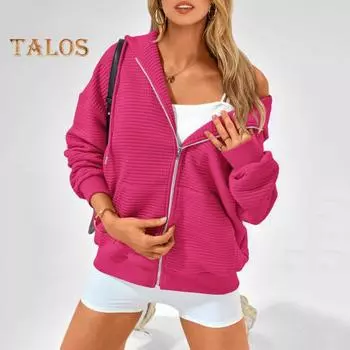 Осень-зима Женское пальто с капюшоном, застегивающееся на молнию, с капюшоном, длинными рукавами, однотонными карманами, утолщенная спортивная куртка, свободная повседневная одежда, школьное пальто L розы красного