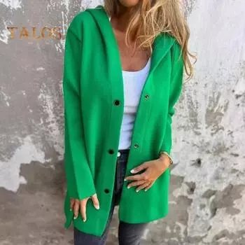 Осень-зима Женское пальто с капюшоном на пуговицах Однотонное толстое карманное свободное пальто средней длины для активного отдыха на природе Путешествия Шопинг Свидания Пальто M красный