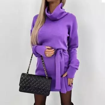 Осень-зима Женское платье на шнуровке с высокой талией, с высоким воротником, длинными рукавами, облегающее, плотное S хаки