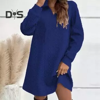 Осень-зима женское платье с капюшоном и v-образным вырезом, толстая аппликация, однотонный пуловер с длинным рукавом выше колена, повседневное мягкое мини-платье XL чёрный