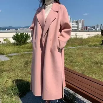 Осень-зима женское повседневное свободное шерстяное пальто винтажная однотонная шикарная верхняя одежда теплое мягкое пальто женский модный плащ новая одежда S розовый