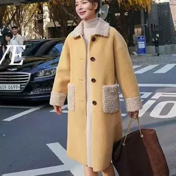 Осень-зима Женское свободное бархатное толстое повседневное пальто средней длины из овечьей шерсти Женское новое модное шерстяное пальто Модный кардиган S красный