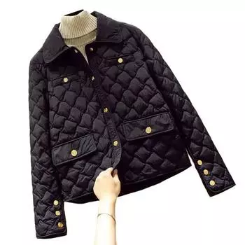 Осень-зима Женское свободное повседневное теплое пуховое пальто Короткая хлопковая куртка Чистый цвет Темперамент Верхняя одежда Женская XXXL чёрный