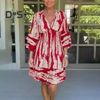 Осенне-летнее платье с v-образным вырезом, облегающее платье трапециевидной формы с высокой тонкой талией и рукавами три четверти, подходящее по цвету платье миди длиной до колена 2XL чёрный