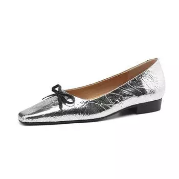 Осенне-летние туфли из коровьей кожи с квадратным носком на толстом низком каблуке, женские туфли-лодочки на мелкой подошве с украшением в виде бабочки 34 серебряный